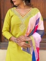 Lime Yellow Viscose Silk Readymade Kurti